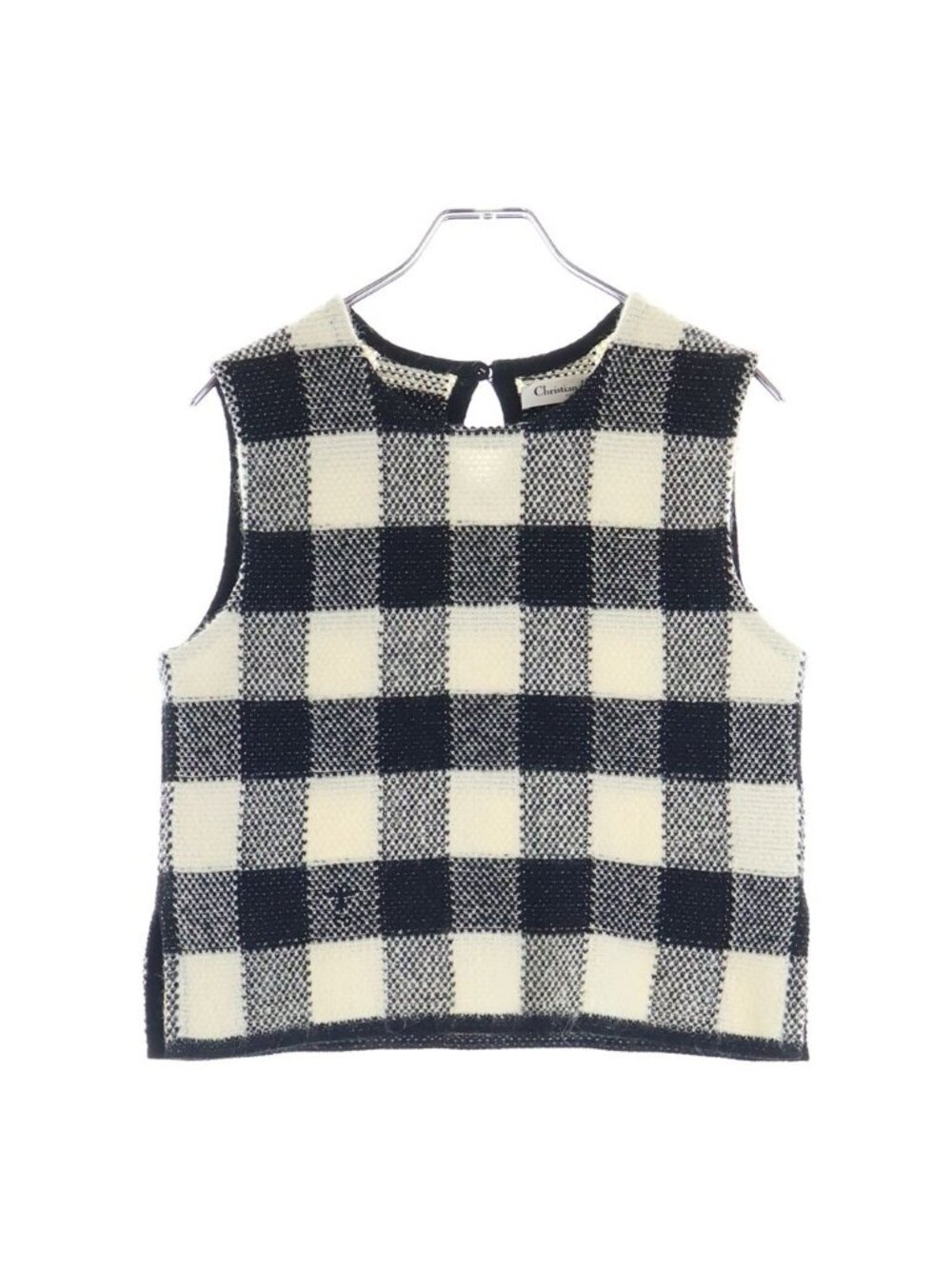 Dior Knit Vest Block Check Sleeveless Wool Alpaca Black White